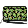 PU Zip Around Wallet Rectangle - Rick and Morty Portal Multi Character Scattered Black/Green