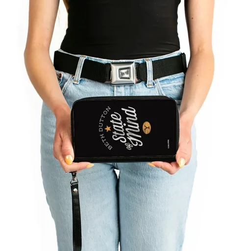 PU Zip Around Wallet Rectangle - Yellowstone BETH DUTTON STATE OF MIND Black/White/Tan