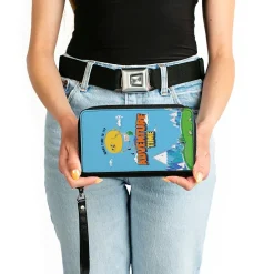 PU Zip Around Wallet Rectangle - ADVENTURE TIME Jake and Finn WHAT TIME IS IT Flying Pose Blue