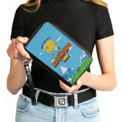 PU Zip Around Wallet Rectangle - ADVENTURE TIME Jake and Finn WHAT TIME IS IT Flying Pose Blue