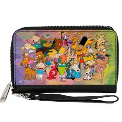PU Zip Around Wallet Rectangle - Nick 90's Character Group Pose Fade Multi Color