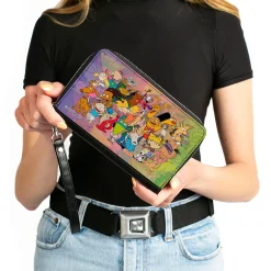PU Zip Around Wallet Rectangle - Nick 90's Character Group Pose Fade Multi Color