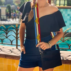 Purse Strap - Wonder Woman Logo Stripe Stars Red Gold Blue White