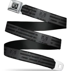 Ram Seatbelt Belt - Ram Logo Americana Stripes Weathered Gray/Black Webbing