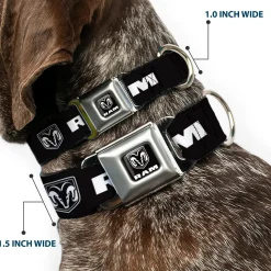Ram Shield Logo Full Color Black/White Seatbelt Buckle Collar - RAM Shield Logo/Bold Text Black/White
