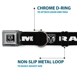 Ram Shield Logo Full Color Black/White Seatbelt Buckle Collar - RAM Shield Logo/Bold Text Black/White