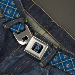 RAVENCLAW Crest Full Color Blue Seatbelt Belt - Harry Potter Ravenclaw Crest Plaid Blues/Gray Webbing