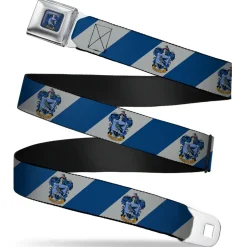 RAVENCLAW Crest Full Color Blue Seatbelt Belt - RAVENCLAW Crest Diagonal Stripe Gray/Blue Webbing