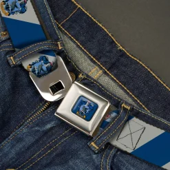 RAVENCLAW Crest Full Color Blue Seatbelt Belt - RAVENCLAW Crest Diagonal Stripe Gray/Blue Webbing