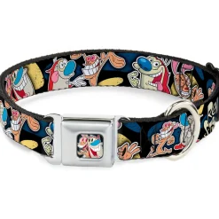 Ren & Stimpy Pose Black Seatbelt Buckle Collar - REN & STIMPY Poses Black/Blue/Yellow