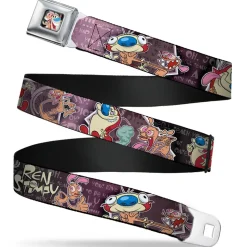 Ren & Stimpy Pose Full Color Black Seatbelt Belt - REN & STIMPY Poses Text Purples Webbing