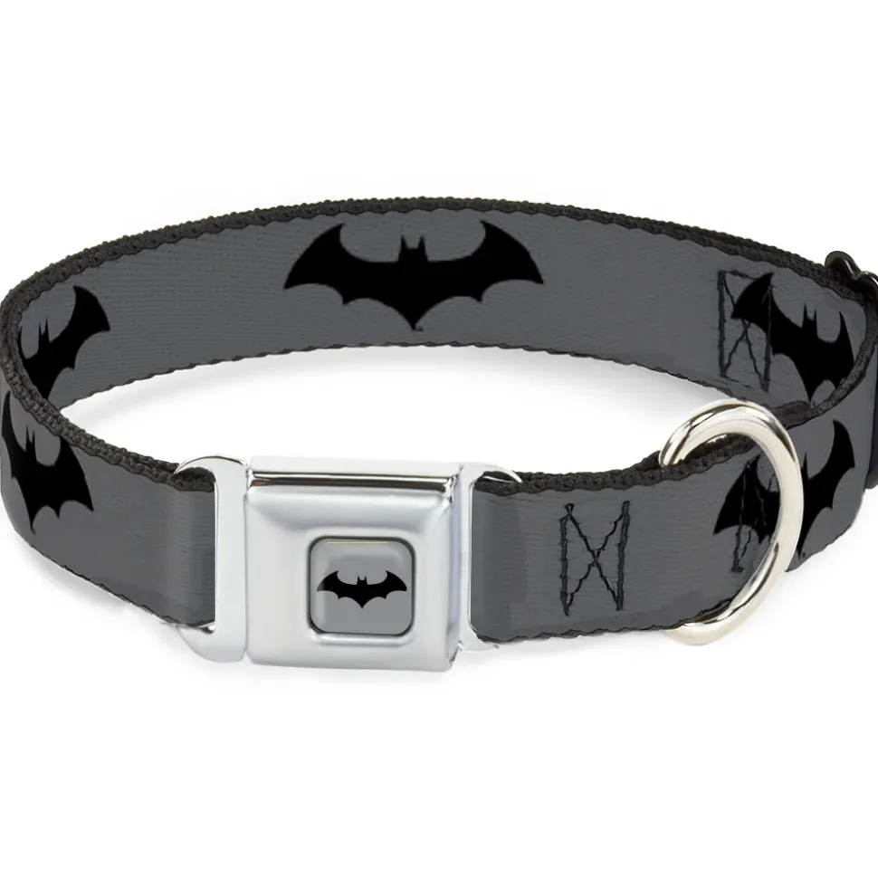 Retro Bat Logo Full Color Gray/Black Seatbelt Buckle Collar - Retro Bat Logo Gray/Black