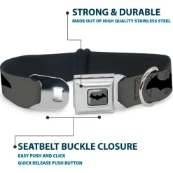 Retro Bat Logo Full Color Gray/Black Seatbelt Buckle Collar - Retro Bat Logo Gray/Black