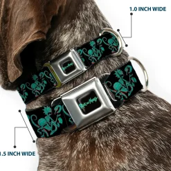 RICK AND MORTY Text Logo Full Color Black/Blue Seatbelt Buckle Collar - Rick and Morty Psychedelic Monster Pose Black/Greens
