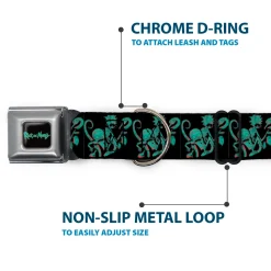 RICK AND MORTY Text Logo Full Color Black/Blue Seatbelt Buckle Collar - Rick and Morty Psychedelic Monster Pose Black/Greens