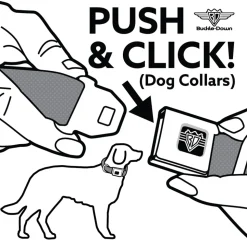 RICK AND MORTY Text Logo Full Color Black/Blue Seatbelt Buckle Collar - Rick and Morty Vaporwave Expressions Scattered Black/Multi Color