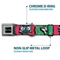 RICK AND MORTY Text Logo Full Color Black/Blue Seatbelt Buckle Collar - Rick and Morty Circuit Faces/Portal Gun Pink