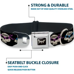 Road Rebel TMNT Logo Black/Gray Seatbelt Buckle Collar - TMNT 4-Turtle Road Rebel Skulls Black