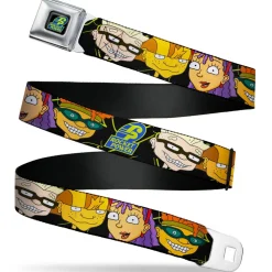 ROCKET POWER RP Logo Full Color Black/Green/Blue Seatbelt Belt - ROCKET POWER RP Logo/4-Character Faces CLOSE-UP Black/Green/Blue Webbing
