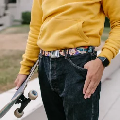 ROCKET POWER RP Logo Full Color Black/Green/Blue Seatbelt Belt - ROCKET POWER RP Logo/4-Character Faces CLOSE-UP Black/Green/Blue Webbing