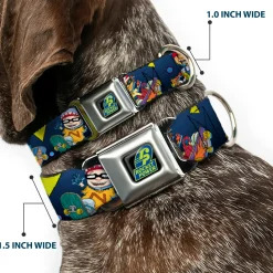 ROCKET POWER RP Logo Full Color Black/Green/Blue Seatbelt Buckle Collar - Rocket Power 4-Character Action Poses/Shapes Cool Gray/Multi Color