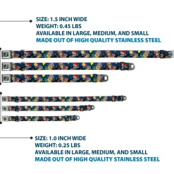 ROCKET POWER RP Logo Full Color Black/Green/Blue Seatbelt Buckle Collar - Rocket Power 4-Character Action Poses/Shapes Cool Gray/Multi Color