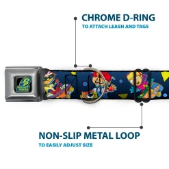 ROCKET POWER RP Logo Full Color Black/Green/Blue Seatbelt Buckle Collar - Rocket Power 4-Character Action Poses/Shapes Cool Gray/Multi Color