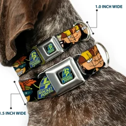 ROCKET POWER RP Logo Full Color Black/Green/Blue Seatbelt Buckle Collar - ROCKET POWER RP Logo/4-Character Faces CLOSE-UP Black/Green/Blue