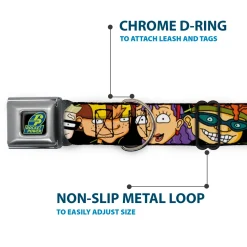 ROCKET POWER RP Logo Full Color Black/Green/Blue Seatbelt Buckle Collar - ROCKET POWER RP Logo/4-Character Faces CLOSE-UP Black/Green/Blue