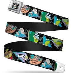 Rocko & Spunky Pose Full Color Black Seatbelt Belt - ROCKO'S MODERN LIFE Character Portraits/Triangles Black/Blue Webbing