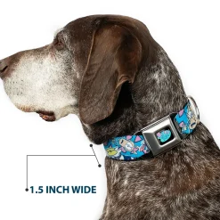 ROCKO'S MODERN LIFE Logo Full Color Black/Blues Seatbelt Buckle Collar - Rocko & Spunky Scattered Expressions/Triangles Blue/Lavender