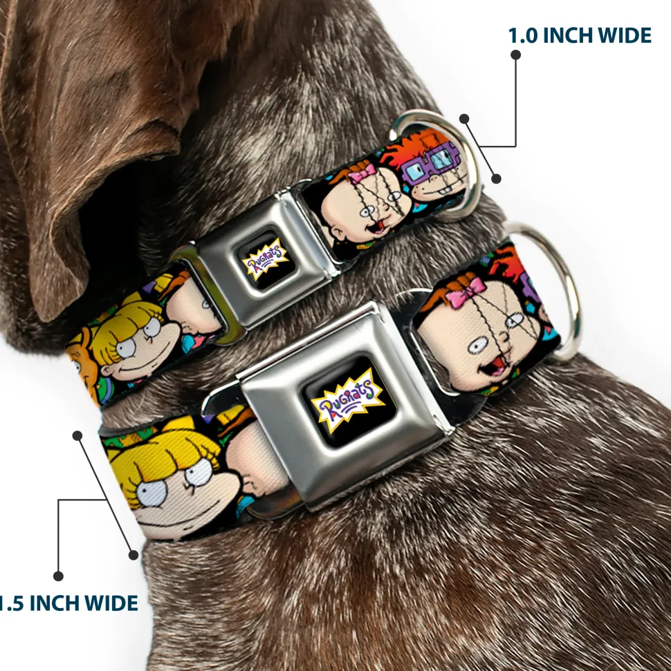 RUGRATS Logo Full Color Seatbelt Buckle Collar - Rugrats Character Faces CLOSE-UP