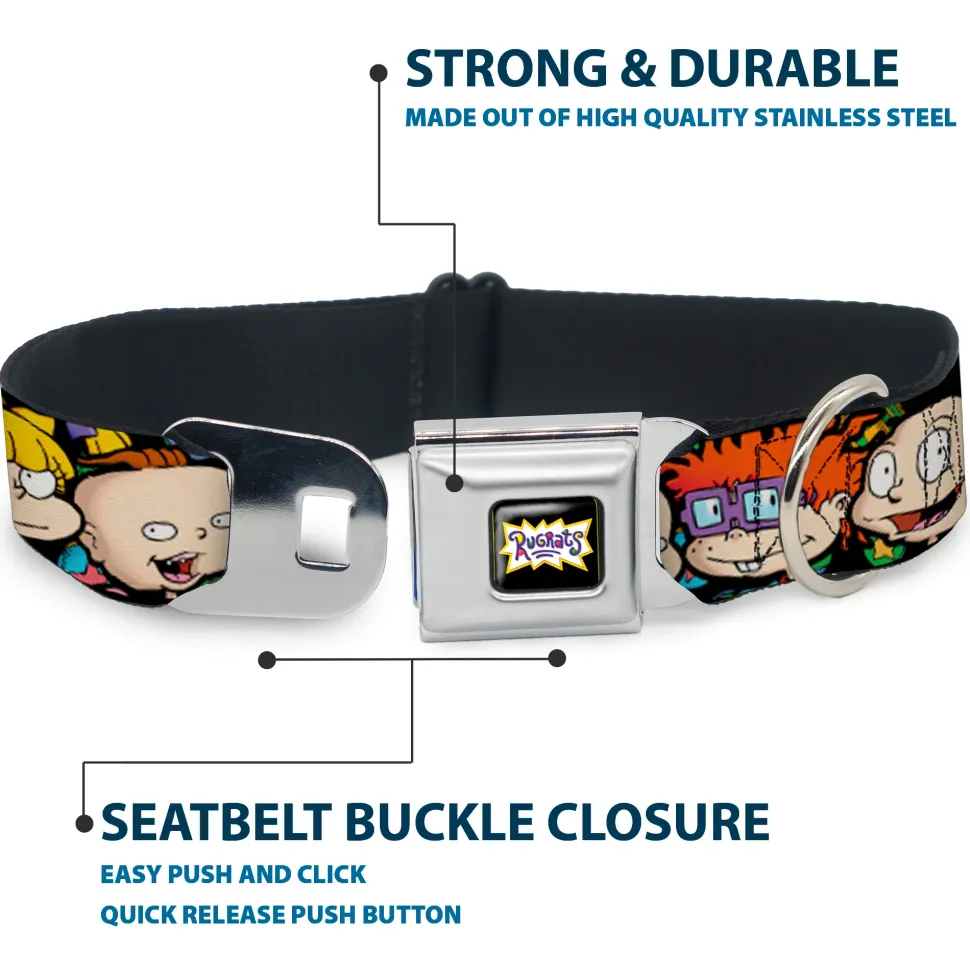 RUGRATS Logo Full Color Seatbelt Buckle Collar - Rugrats Character Faces CLOSE-UP