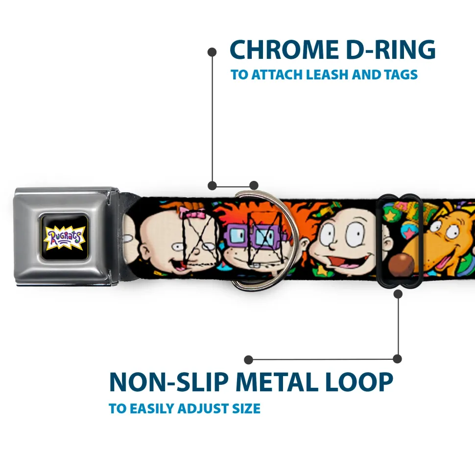 RUGRATS Logo Full Color Seatbelt Buckle Collar - Rugrats Character Faces CLOSE-UP