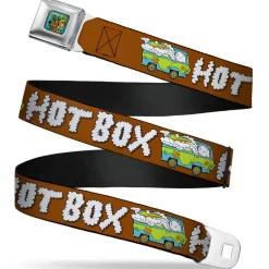 Scooby & Shaggy BAKED Full Color Turquoise Green Seatbelt Belt - Mystery Machine HOT BOXED Clouds Orange/White Webbing