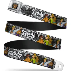 Scooby Doo Face Full Color Black Seatbelt Belt - SCOOBY DOO Group Pose/Bones Webbing