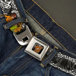 Scooby Doo Face Full Color Black Seatbelt Belt - SCOOBY DOO Group Pose/Bones Webbing