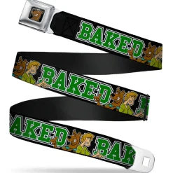 Scooby Doo Face Full Color Black Seatbelt Belt - Scooby Doo & Shaggy Pose/BAKED Black/Green Webbing