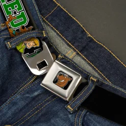 Scooby Doo Face Full Color Black Seatbelt Belt - Scooby Doo & Shaggy Pose/BAKED Black/Green Webbing