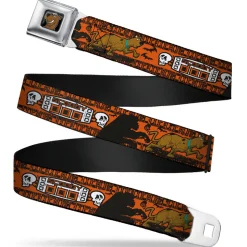 Scooby Doo Face Full Color Black Seatbelt Belt - SCOOBY DOO Running Chase Orange/Black/White Webbing