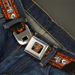Scooby Doo Face Full Color Black Seatbelt Belt - SCOOBY DOO Running Chase Orange/Black/White Webbing