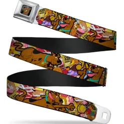 Scooby Doo Face Full Color Black Seatbelt Belt - Scooby Doo Poses/Snacks Stacked Webbing