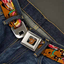 Scooby Doo Face Full Color Black Seatbelt Belt - Scooby Doo Poses/Snacks Stacked Webbing