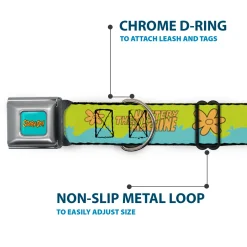 SCOOBY DOO! Text Logo Full Color Aqua/Orange Seatbelt Buckle Collar - Scooby Doo THE MYSTERY MACHINE Paint Job Green/Aqua/Orange