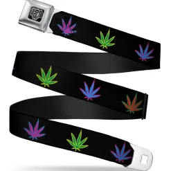 Seatbelt Belt - Marijuana Leaf Repeat Black/Multi Color