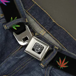 Seatbelt Belt - Marijuana Leaf Repeat Black/Multi Color