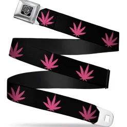 Seatbelt Belt - Marijuana Leaf Repeat Black/Pink