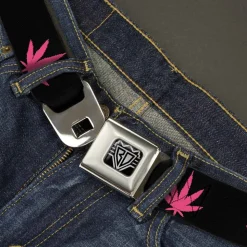 Seatbelt Belt - Marijuana Leaf Repeat Black/Pink