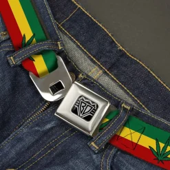 Seatbelt Belt - Marijuana Leaf Repeat Rasta