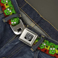 Seatbelt Belt - Marijuana Nugs/Leaves Cartoon Rasta/Black
